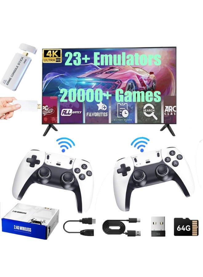 M15 20000+ Games Wireless Retro Game Stick, Vintage Game Stick HD Output System Built-in 23 Emulators Plug and Play Video Game Consoles with 2.4G Wireless Controllers,64GB TF Card for All Ages - Image 1
