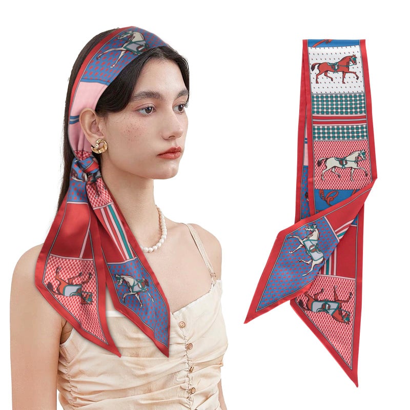 Aurolran 59" Mulberry Silk Like Head Scarf Women's Fashion Square Neck Satin Scarfs for Bag Hair Scarves Gift 59" * 5.9â€ - Image 1
