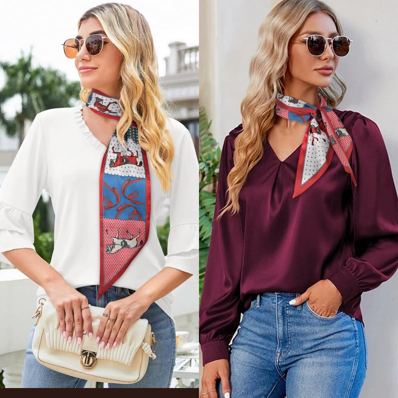 Aurolran 59" Mulberry Silk Like Head Scarf Women's Fashion Square Neck Satin Scarfs for Bag Hair Scarves Gift 59" * 5.9â€ - Image 5