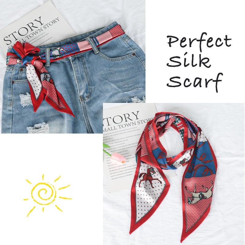 Aurolran 59" Mulberry Silk Like Head Scarf Women's Fashion Square Neck Satin Scarfs for Bag Hair Scarves Gift 59" * 5.9â€ - Image 4