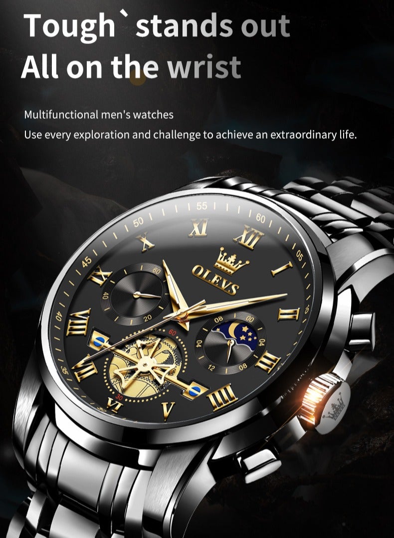 OLEVS Watch for Men Top Original Quartz Men's Watches Classic Roman Scale Dial Moon Phase Waterproof Luminous Luxury Wrist Watch for Male - Image 3