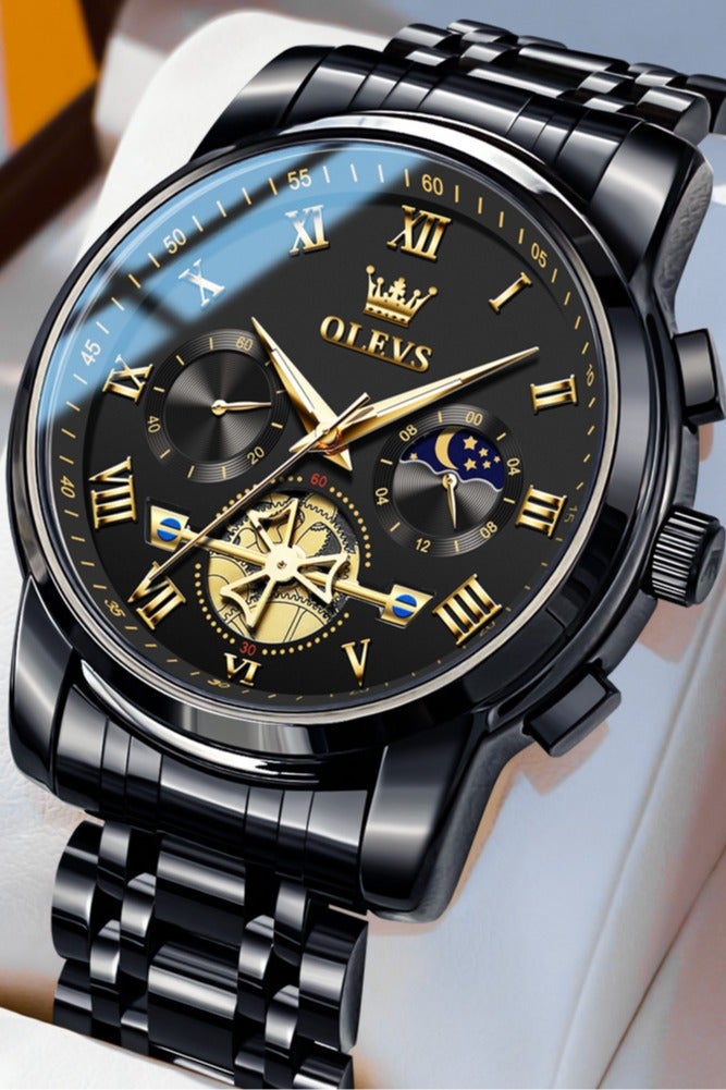 OLEVS Watch for Men Top Original Quartz Men's Watches Classic Roman Scale Dial Moon Phase Waterproof Luminous Luxury Wrist Watch for Male - Image 1