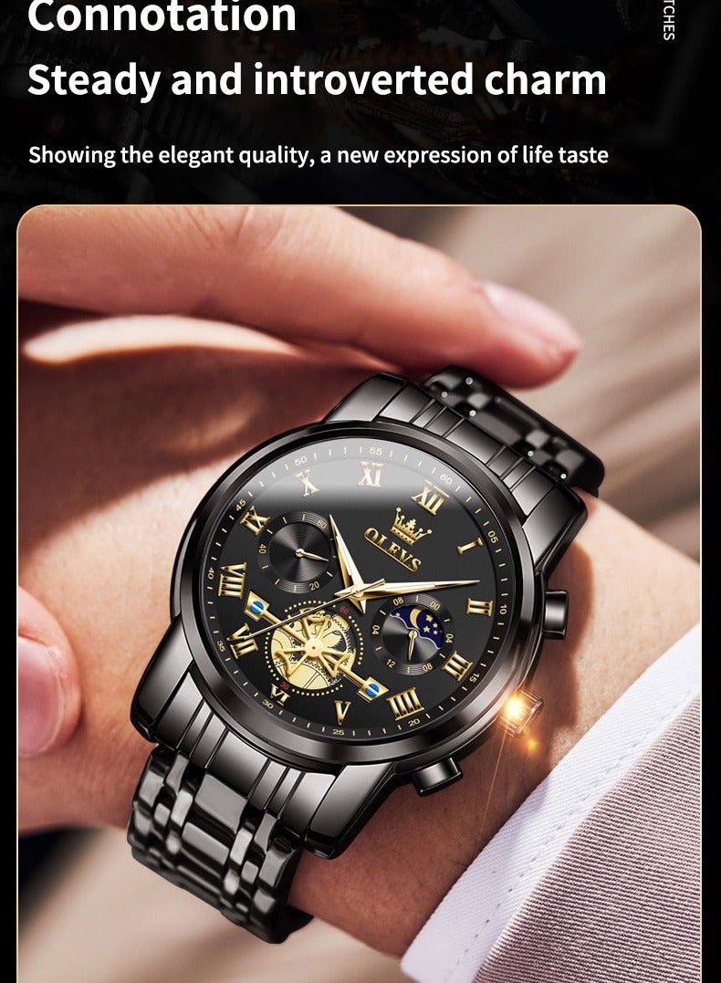 OLEVS Watch for Men Top Original Quartz Men's Watches Classic Roman Scale Dial Moon Phase Waterproof Luminous Luxury Wrist Watch for Male - Image 5