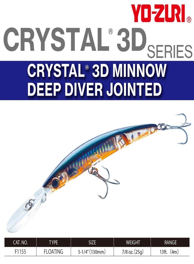 دويل طعم صيد Yo-Zuri Crystal 3D Minnow Deep Diver المفصلي، برتقالي مصفر، 5-1/4 بوصة - Image 2