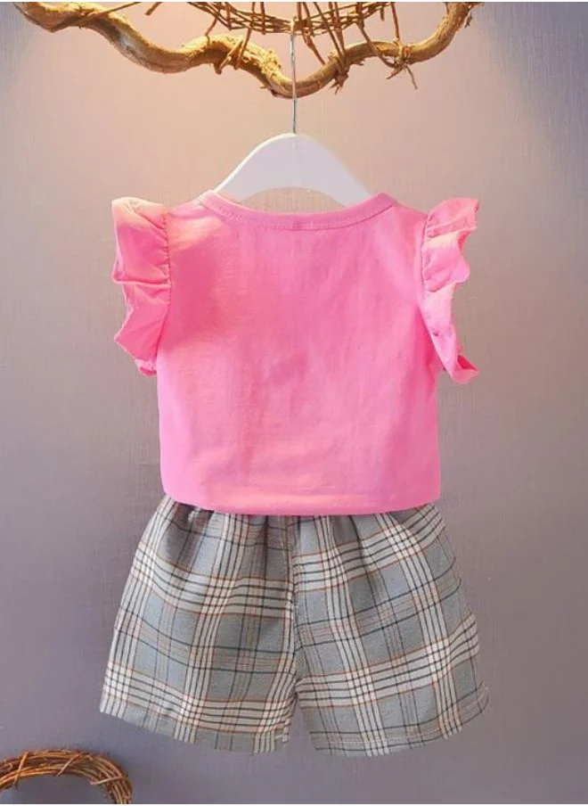YUNIQEE Pink Crew Neck Short Sleeve Printed Tshirt & Shorts