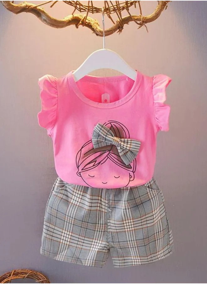 YUNIQEE Pink Crew Neck Short Sleeve Printed Tshirt & Shorts