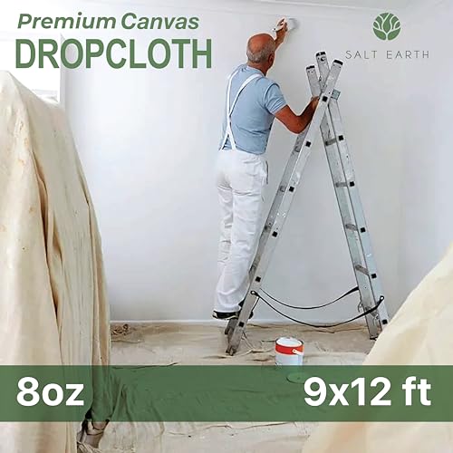 Salt Earth Canvas Drop Cloth 1Pc, Reusable Paint Drop Cloth, 100% Recycled Cotton Canvas Tarp Cover for Painter, Furniture, Floor Protection, All Purpose Painters Dropcloth for Christmas DIY (9x12FT) - Image 2