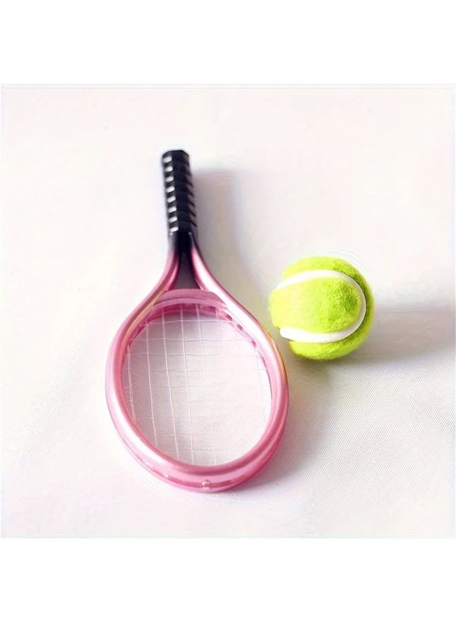 Golden Mini Tennis Racket Set 2pcs For Dolls With Keychain Realistic Sports Toy Decor - Image 2