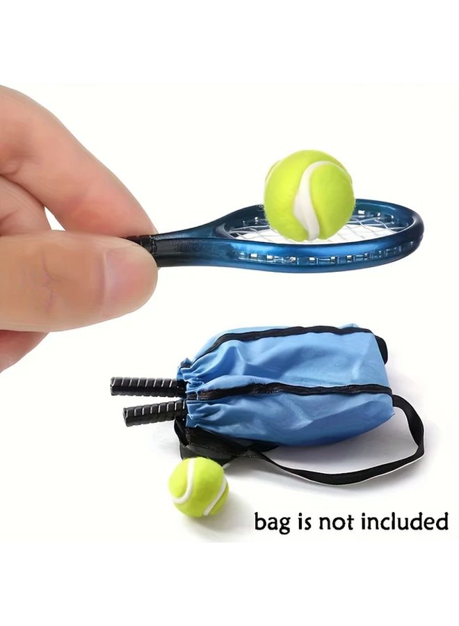 Golden Mini Tennis Racket Set 2pcs For Dolls With Keychain Realistic Sports Toy Decor - Image 1