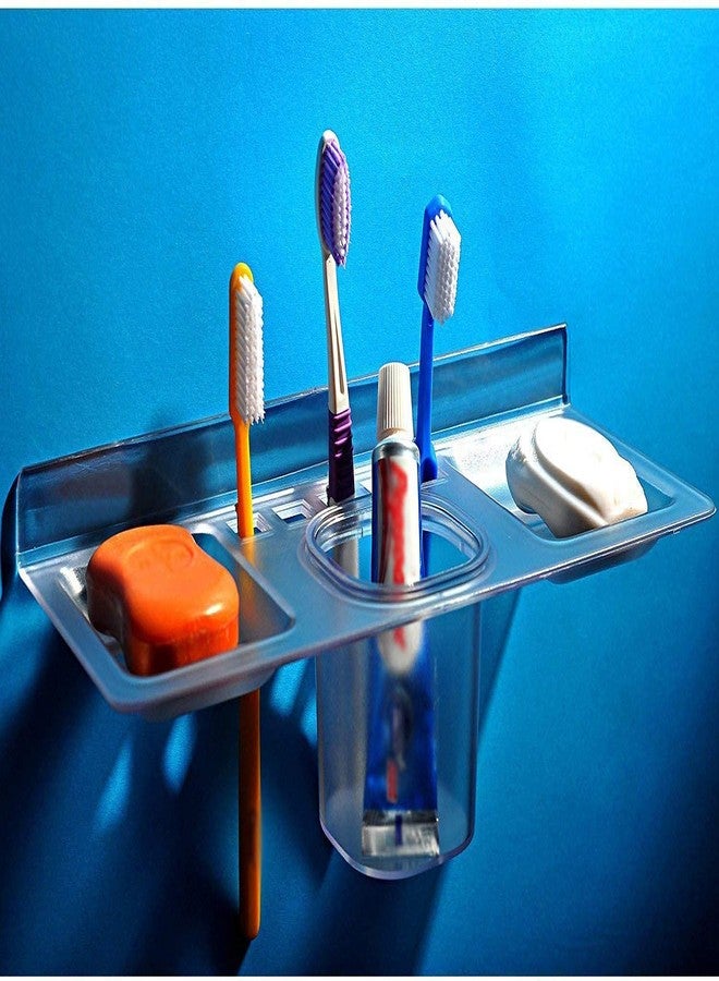 SELLZY 4in1 Plastic Unbreakable Soap Dish with Toothbrush & Toothpaste Holder | Tumbler Soap Stand for Bathroom & Home | Durable, Lightweight Acrylic Bathroom Accessories (Pack of 1) - Image 1
