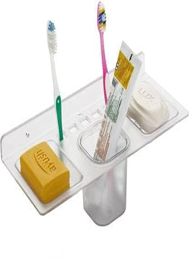 SELLZY 4in1 Plastic Unbreakable Soap Dish with Toothbrush & Toothpaste Holder | Tumbler Soap Stand for Bathroom & Home | Durable, Lightweight Acrylic Bathroom Accessories (Pack of 1) - Image 4