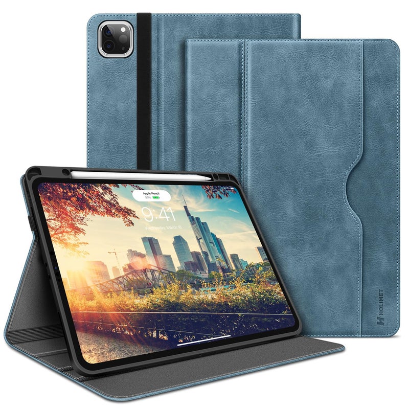 H HOLIMET Case for iPad Pro 129 6th5th4th3rd Generation 2022 2021 2020 2018 with Pencil Holder Pocket Folio Stand Cover Soft TPU Back Shockproof Auto SleepWake Vegan Leather