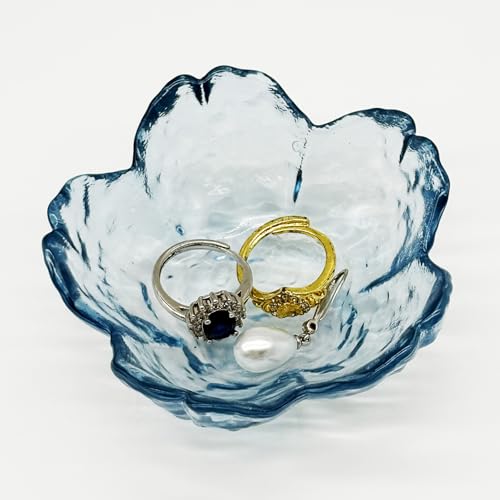 BESSKON Flower Ring Dish Jewelry Tray, Glass Jewelry Dish Tray, Aesthetic Room Decor Small Trinket Dish, Nightstand Jewlery Ring Holder Dish, Bathroom Jewelry Plate Bowl for Rings Earrings Wife Gift (Blue) - Image 1