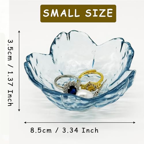 BESSKON Flower Ring Dish Jewelry Tray, Glass Jewelry Dish Tray, Aesthetic Room Decor Small Trinket Dish, Nightstand Jewlery Ring Holder Dish, Bathroom Jewelry Plate Bowl for Rings Earrings Wife Gift (Blue) - Image 3