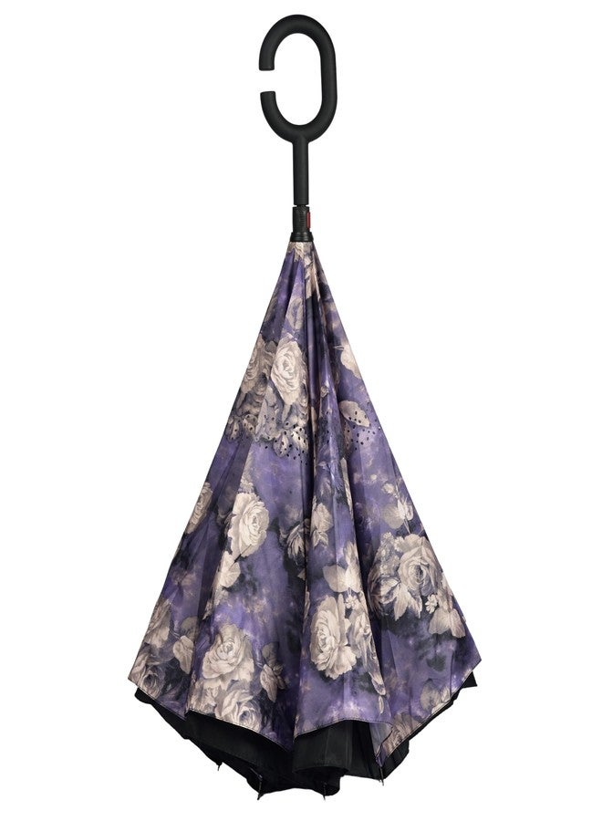 أبسايد دون مظلة Upside Down® للنساء، مقاومة للرياح، ذات طبقتين، قابلة للطي، توفر الحماية من المطر - أسود ومتعدد الألوان - Image 4