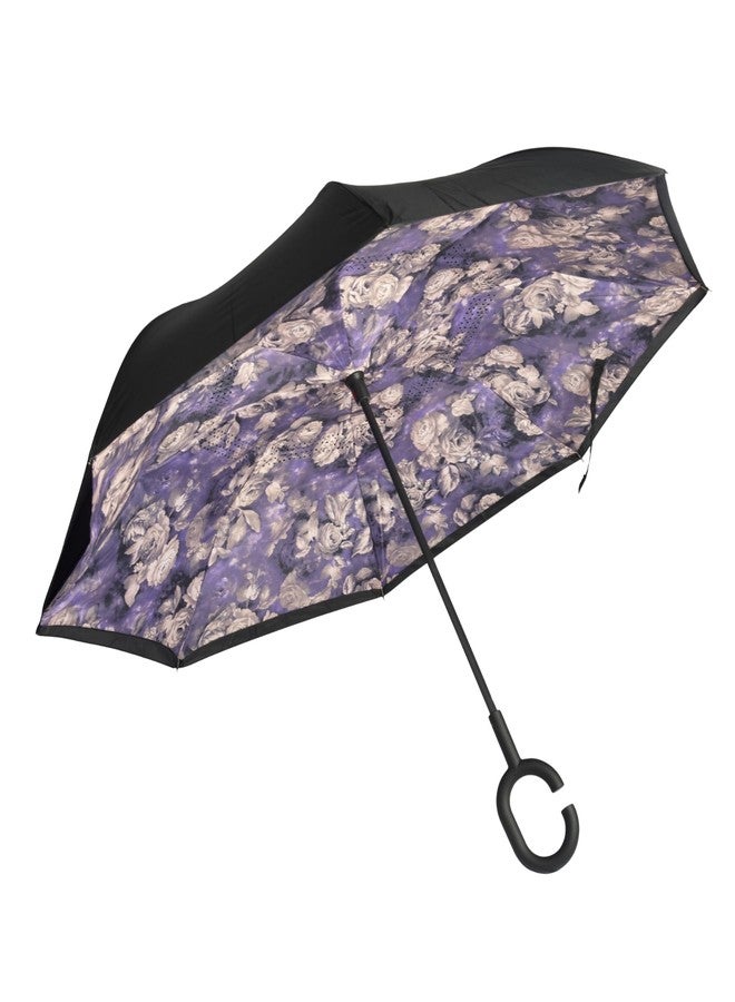 أبسايد دون مظلة Upside Down® للنساء، مقاومة للرياح، ذات طبقتين، قابلة للطي، توفر الحماية من المطر - أسود ومتعدد الألوان - Image 1