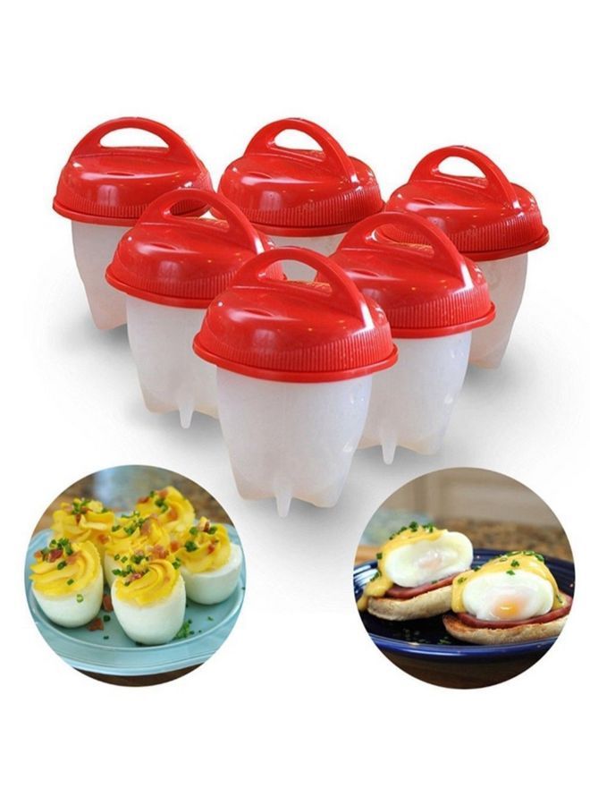 NIBEMINENT Set Of 6 Egg Boil Cup Cooker Red/White  - Image 3