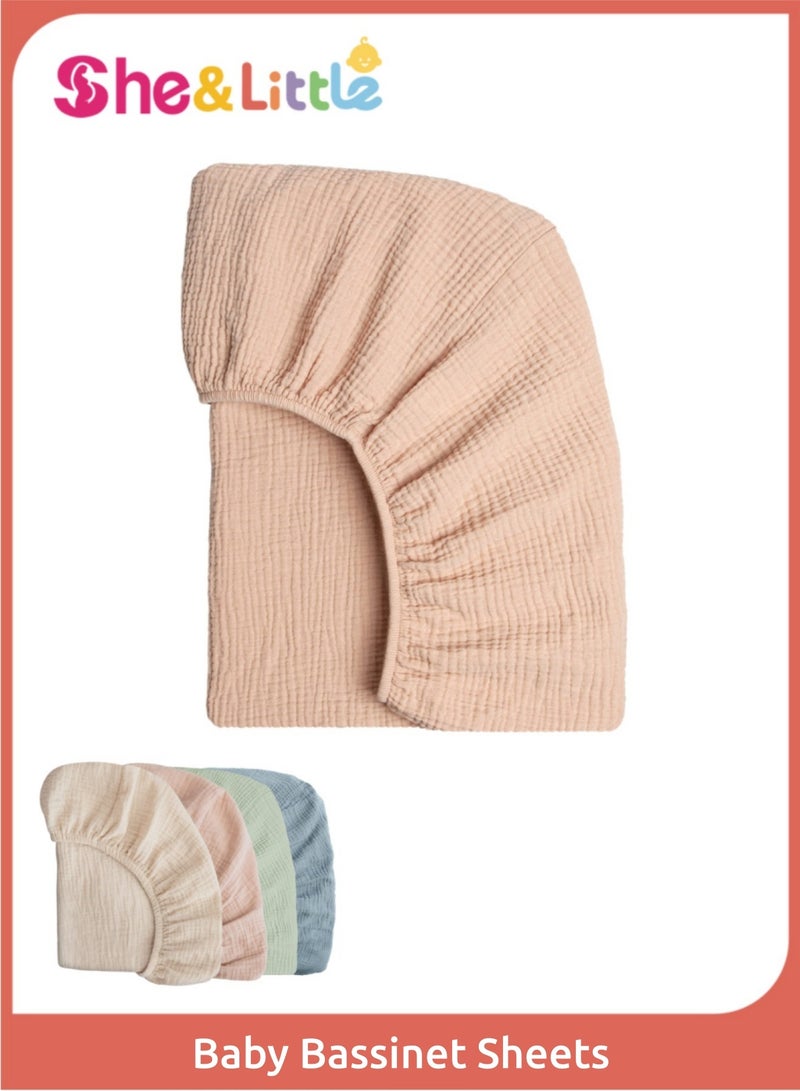 She&Little Baby Bassinet Sheets, 100% Soft & Breathable Cotton, Fits Rectangle, Round, Oval, Hourglass Mattresses, Deep Pocket Design, Easy to Wash & Durable, Perfect for Newborns, Suitable for Summer & Winter （Peach) - Image 1