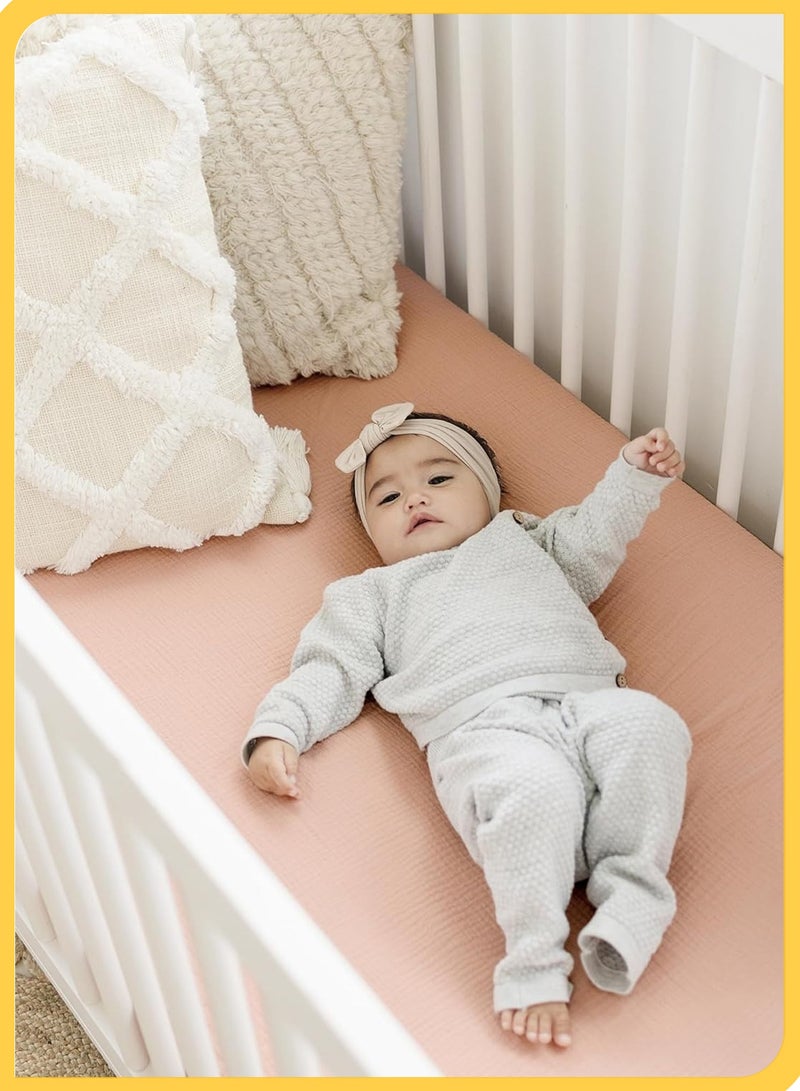 She&Little Baby Bassinet Sheets, 100% Soft & Breathable Cotton, Fits Rectangle, Round, Oval, Hourglass Mattresses, Deep Pocket Design, Easy to Wash & Durable, Perfect for Newborns, Suitable for Summer & Winter （Peach) - Image 2