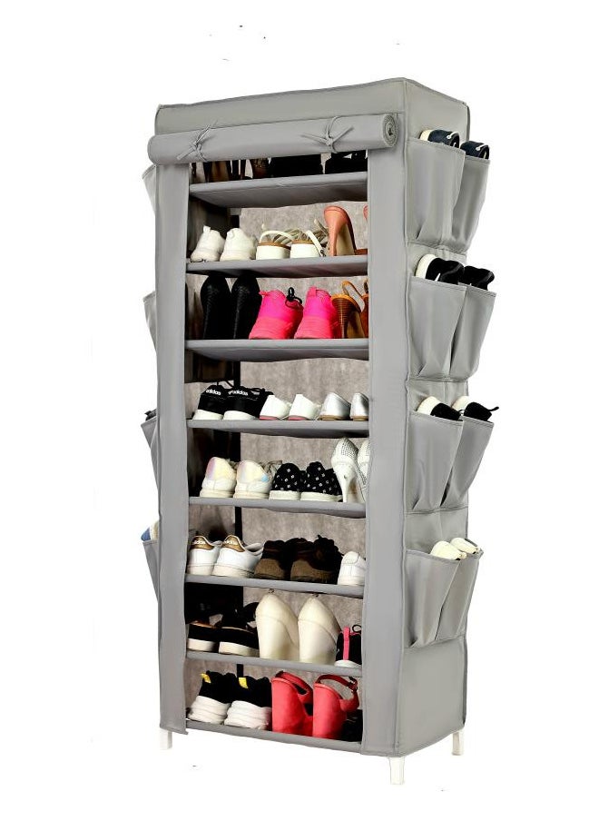 Shoe Rack W/Fabric Cover,8 Shelves & 8 Pockets On Each Side 61x30x144cm Gray Color - pzsku/ZFFF1FC064A4A306BD6A8Z/45/_/1715624149/9d4c9208-bdb5-4de3-93b9-92c31ee51d57