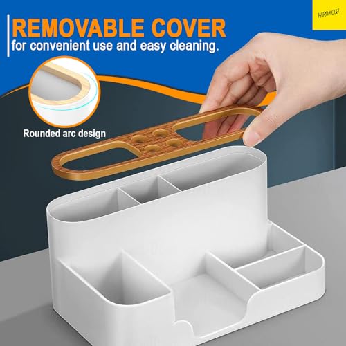 karomouj Multifunction Stationery Storage Box Desk Organizer with 6 Compartments Perfect for Office Supplies, Makeup Kit, Stationery, Mobile Holder and More! (Grey Color Pack Of 1) - Image 5