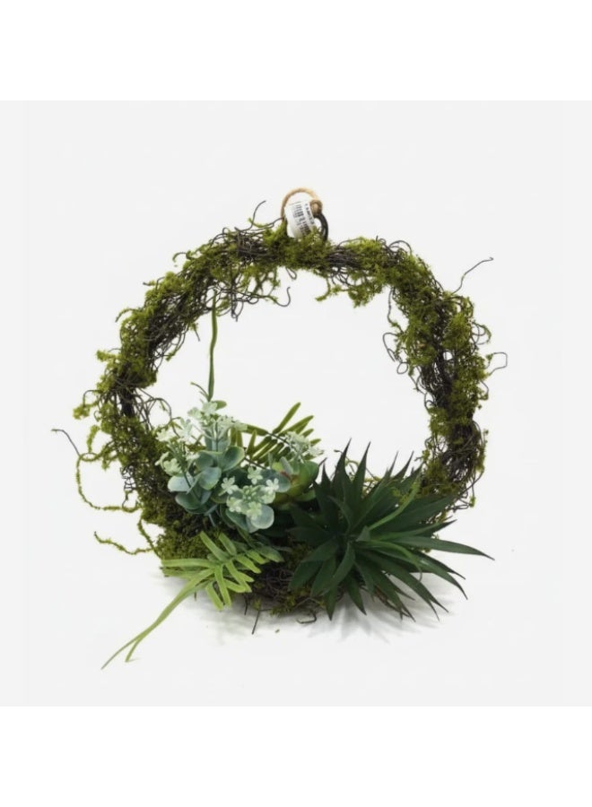 أي كي دي سي إكليل معلق صناعي من AKDC - قطعة ديكور بلاستيكية بتصميم معقد، مثالية للتعليق على الباب أو الحائط، 26 × 26 سم، مصنوع من البلاستيك مع أوراق شجر مفصلة وتفاصيل لمظهر إكليل احتفالي مصنوع يدويًا. - Image 2