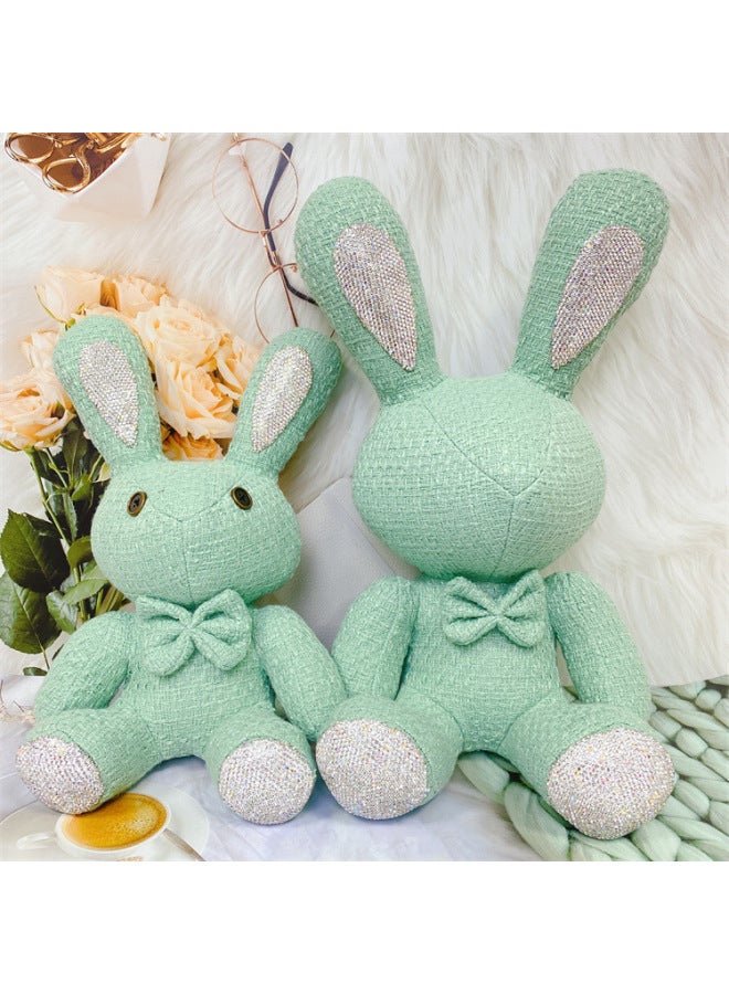 Direct Diamond Rabbit Plush Fabric Toys Birthday Net Red Diamond Doll Living Room Ornaments A Generation Of Hair-Color:linen Light Green-Height:28cm High School Rabbit, Diamond With Eyes - Image 1
