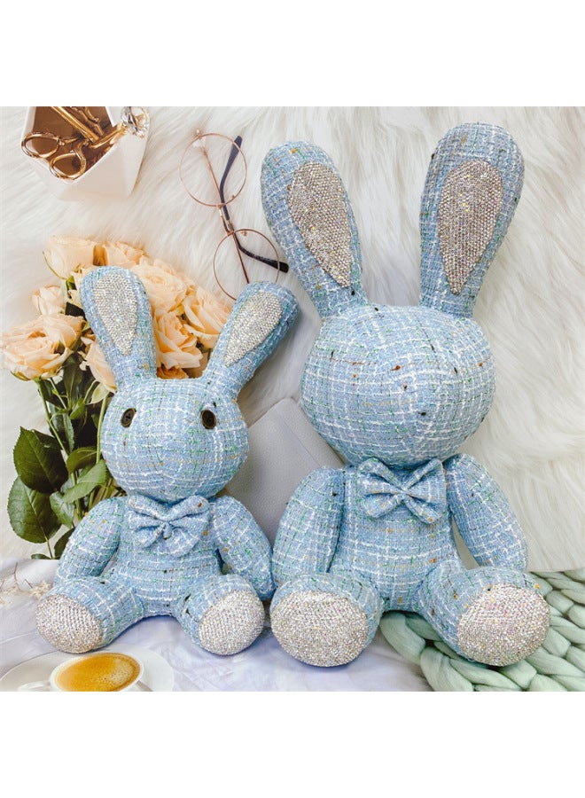 Direct Diamond Rabbit Plush Fabric Toys Birthday Net Red Diamond Doll Living Room Ornaments A Generation Of Hair-Color:linen Light Green-Height:28cm High School Rabbit, Diamond With Eyes - Image 4