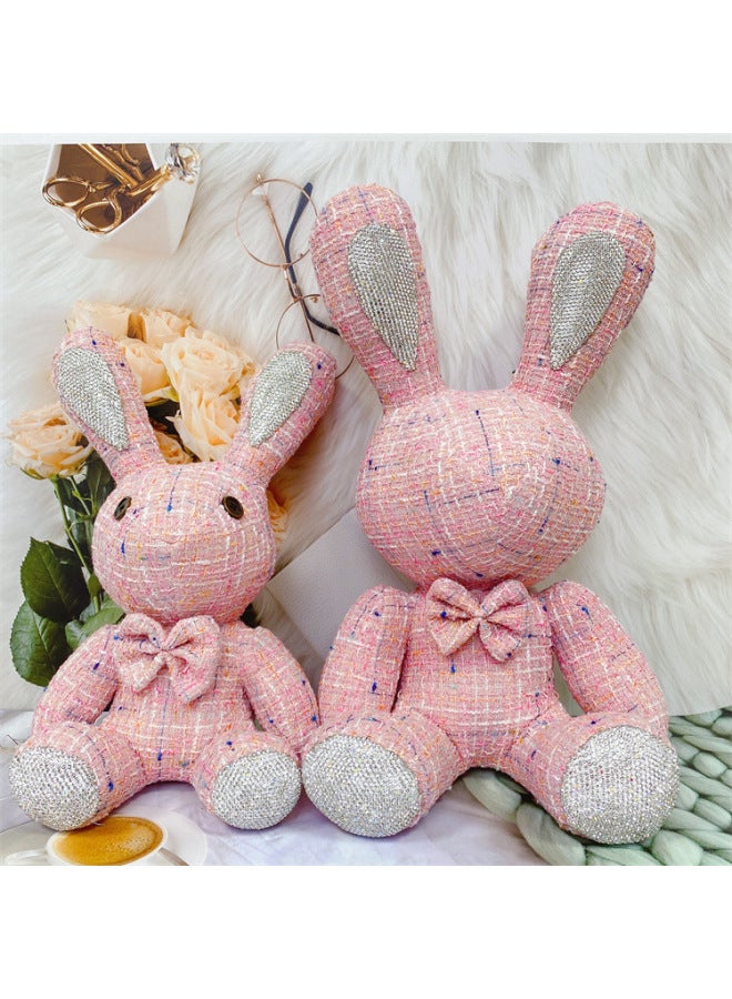 Direct Diamond Rabbit Plush Fabric Toys Birthday Net Red Diamond Doll Living Room Ornaments A Generation Of Hair-Color:linen Light Green-Height:28cm High School Rabbit, Diamond With Eyes - Image 3