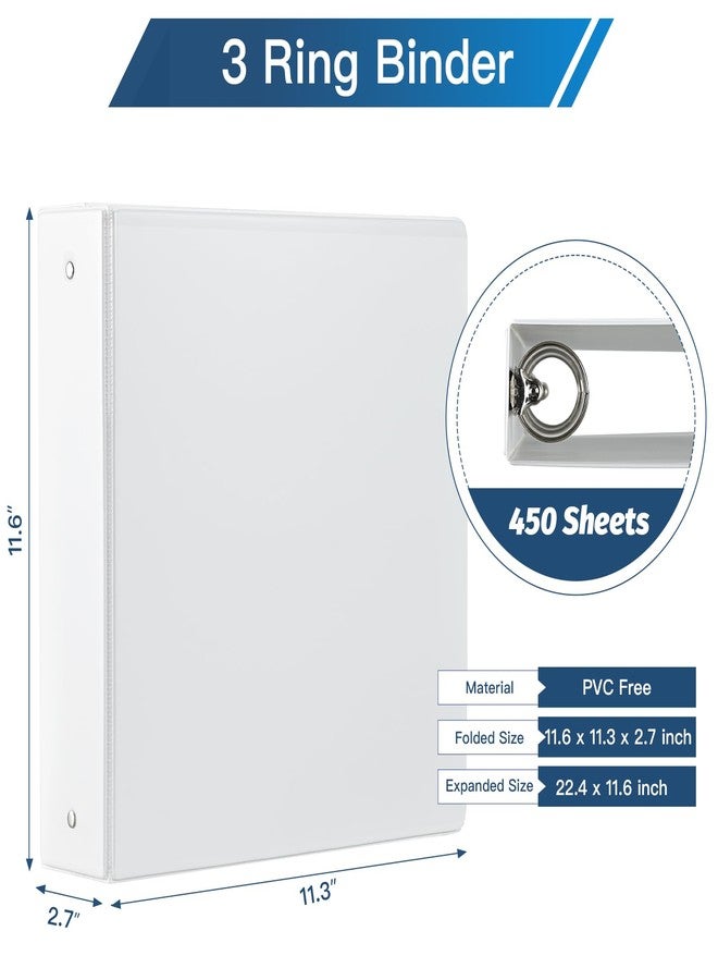 SUIN 2-inch 3 Ring Binder with 2 Interior Pockets, Heavy Duty 2'' Binders Holds US Letter Size 8.5'' x 11'' Paper - Versatile Binders for Office, Home, and School Use, 6 Pack (White) - Image 2