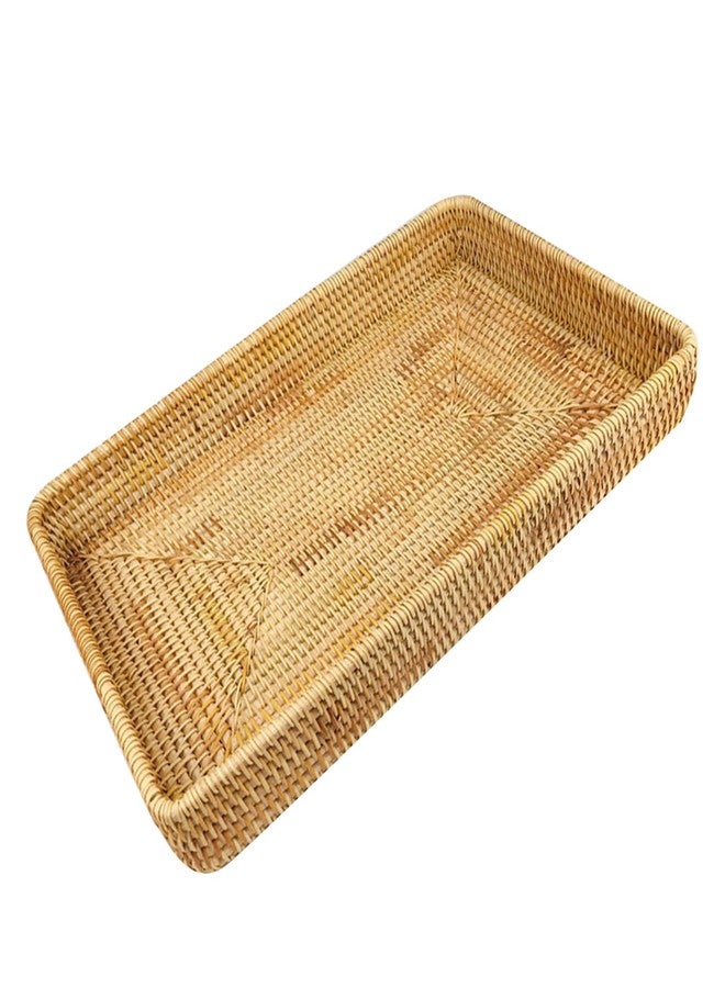 Restokki Rattan Serving Tray, Basket Organizer Tray, Rectangle Tabletop Breakfast Drinks Snack Fruit Storage Platter Handwoven Wicker Tray for Table, Coffee, Home Decor (Large) - Image 3
