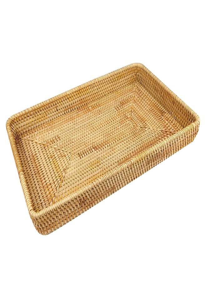 Restokki Rattan Serving Tray, Basket Organizer Tray, Rectangle Tabletop Breakfast Drinks Snack Fruit Storage Platter Handwoven Wicker Tray for Table, Coffee, Home Decor (Large) - Image 2