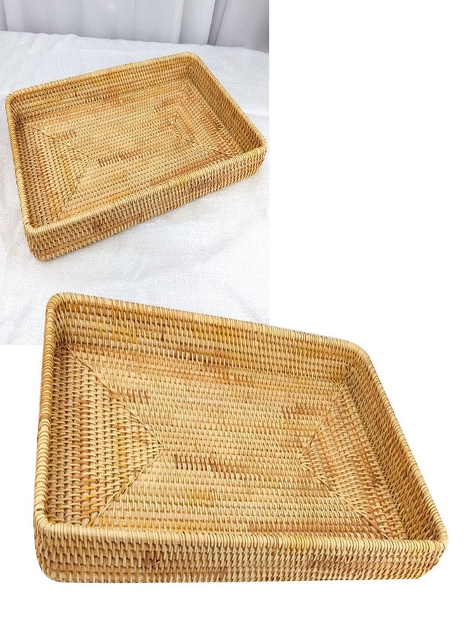 Restokki Rattan Serving Tray, Basket Organizer Tray, Rectangle Tabletop Breakfast Drinks Snack Fruit Storage Platter Handwoven Wicker Tray for Table, Coffee, Home Decor (Large) - Image 5