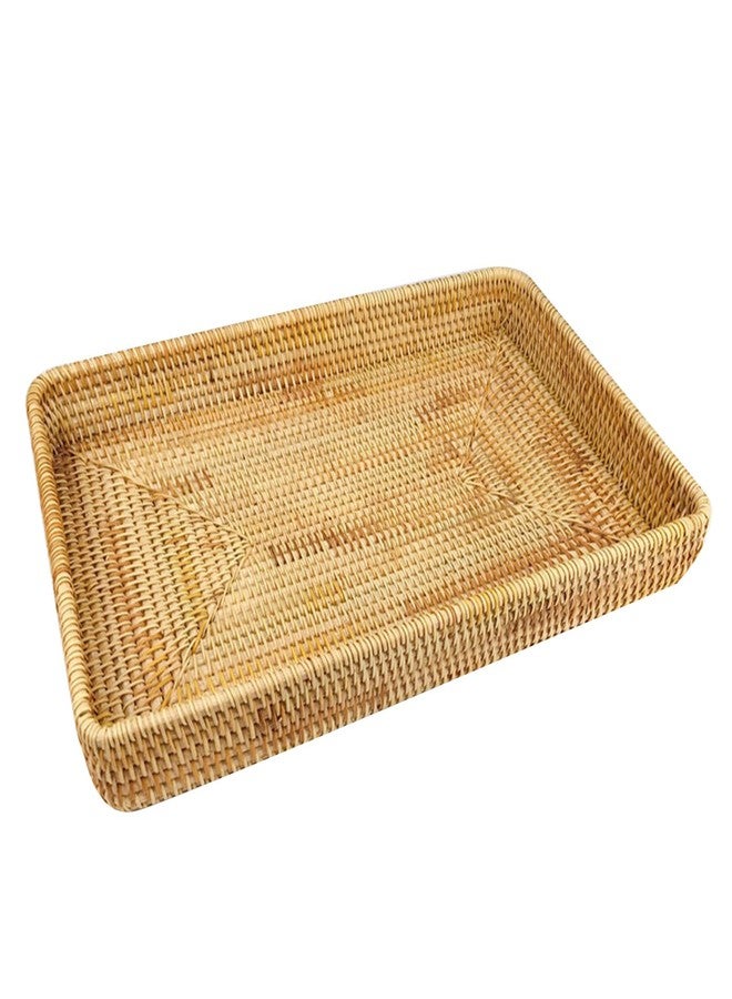 Restokki Rattan Serving Tray, Basket Organizer Tray, Rectangle Tabletop Breakfast Drinks Snack Fruit Storage Platter Handwoven Wicker Tray for Table, Coffee, Home Decor (Large) - Image 1