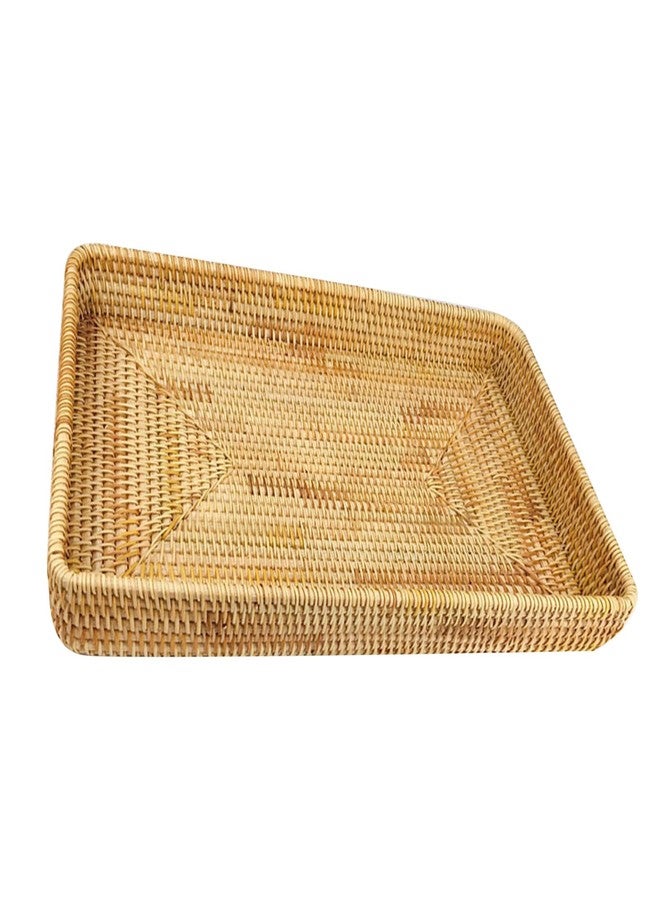 Restokki Rattan Serving Tray, Basket Organizer Tray, Rectangle Tabletop Breakfast Drinks Snack Fruit Storage Platter Handwoven Wicker Tray for Table, Coffee, Home Decor (Large) - Image 4