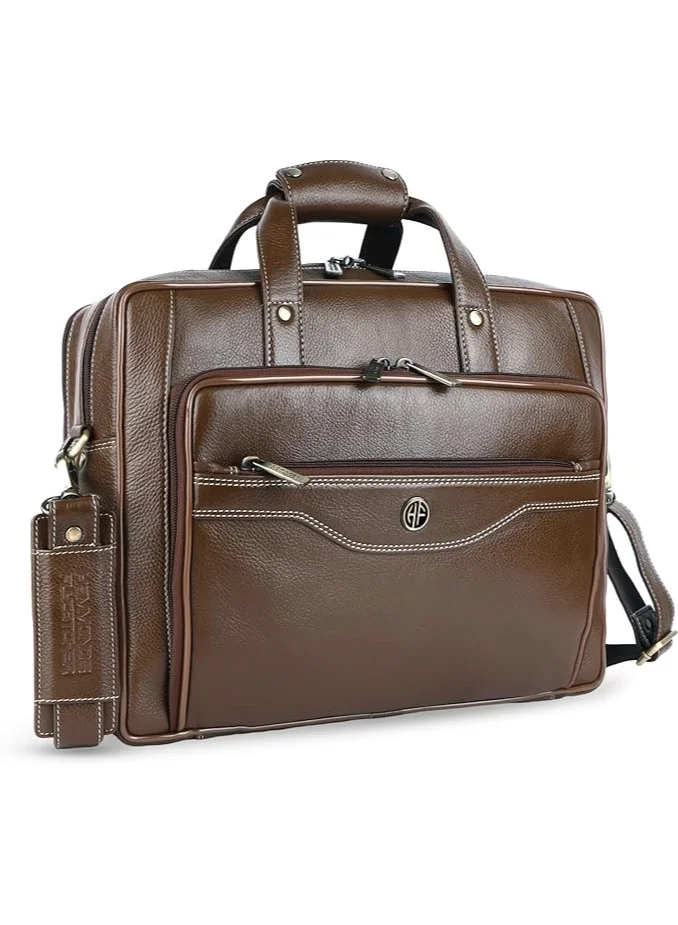 HAMMONDS FLYCATCHER Men's Genuine Leather Office Bag with Trolley Strap - Men's Laptop Bag with 15.6-inch Laptop Compartment - Adjustable Strap
