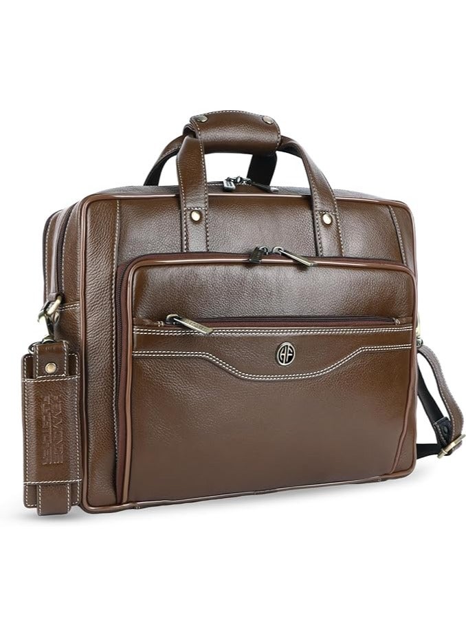 HAMMONDS FLYCATCHER Men's Genuine Leather Office Bag with Trolley Strap - Men's Laptop Bag with 15.6-inch Laptop Compartment - Adjustable Strap - Image 1