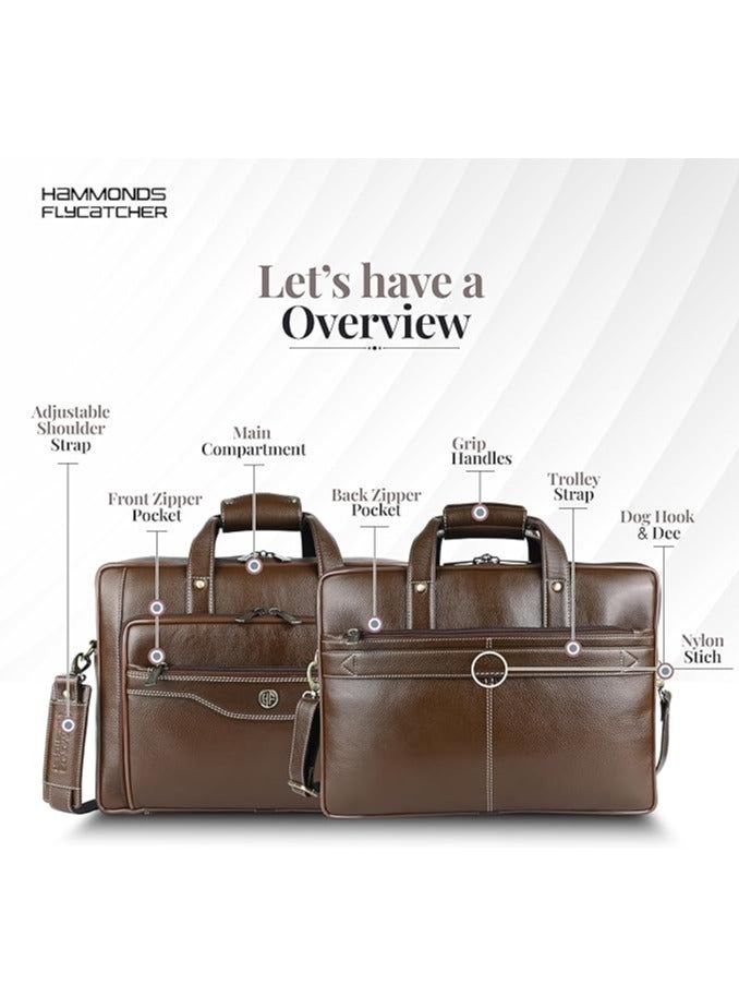 HAMMONDS FLYCATCHER Men's Genuine Leather Office Bag with Trolley Strap - Men's Laptop Bag with 15.6-inch Laptop Compartment - Adjustable Strap - Image 3