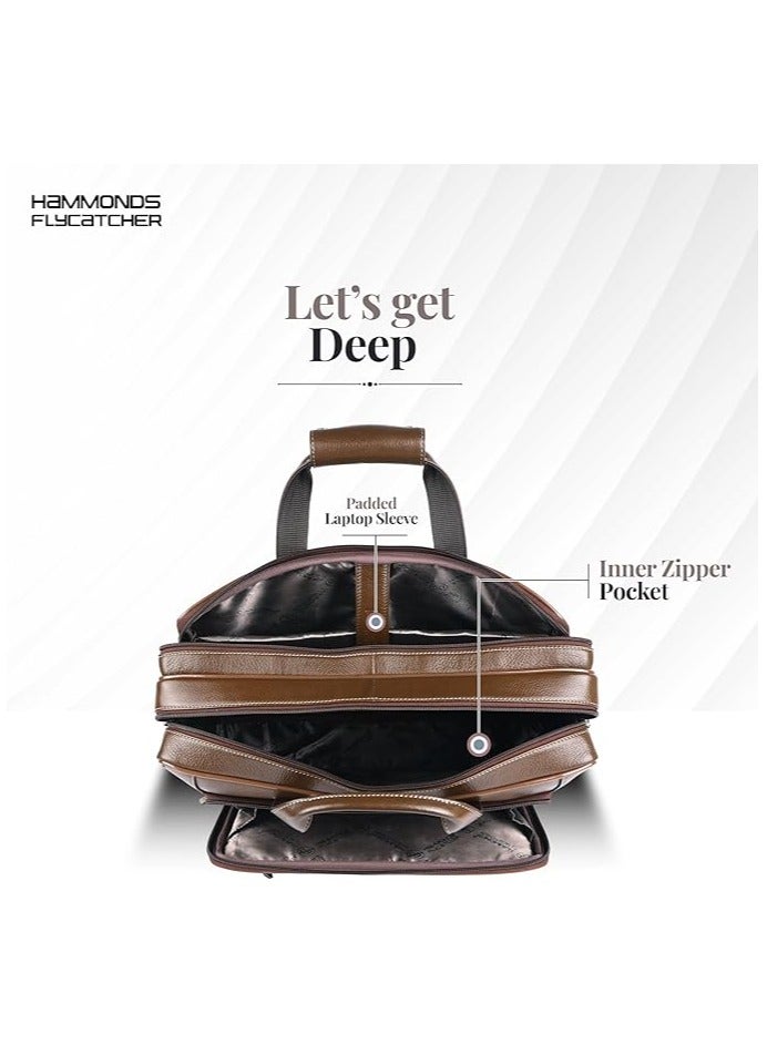 HAMMONDS FLYCATCHER Men's Genuine Leather Office Bag with Trolley Strap - Men's Laptop Bag with 15.6-inch Laptop Compartment - Adjustable Strap - Image 4