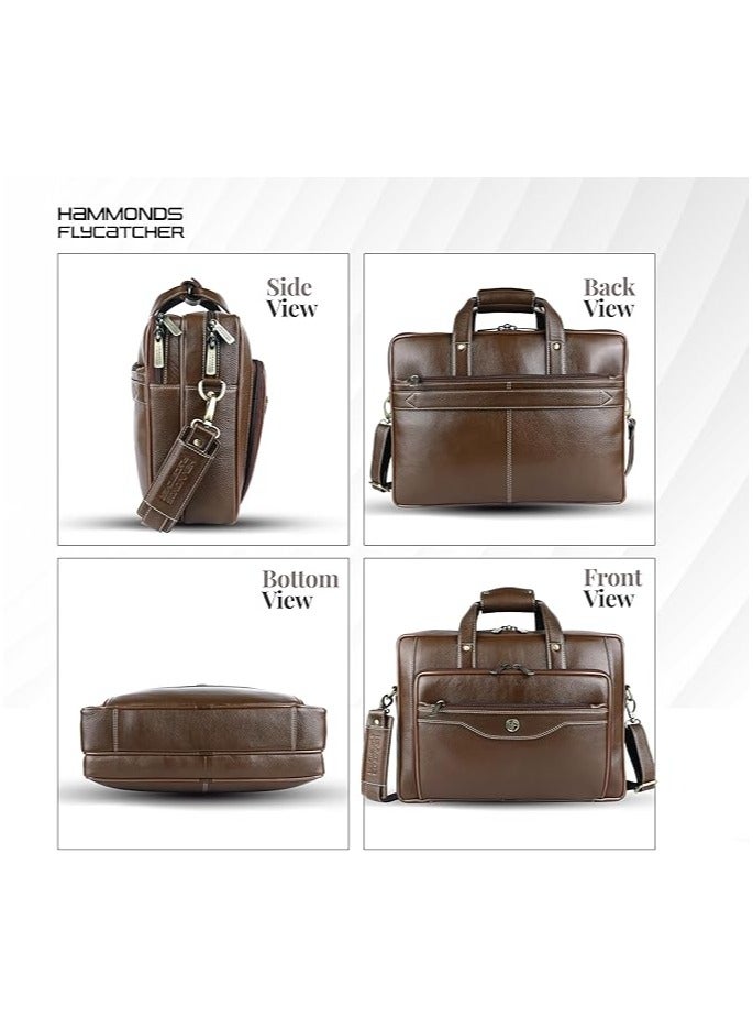 HAMMONDS FLYCATCHER Men's Genuine Leather Office Bag with Trolley Strap - Men's Laptop Bag with 15.6-inch Laptop Compartment - Adjustable Strap - Image 5