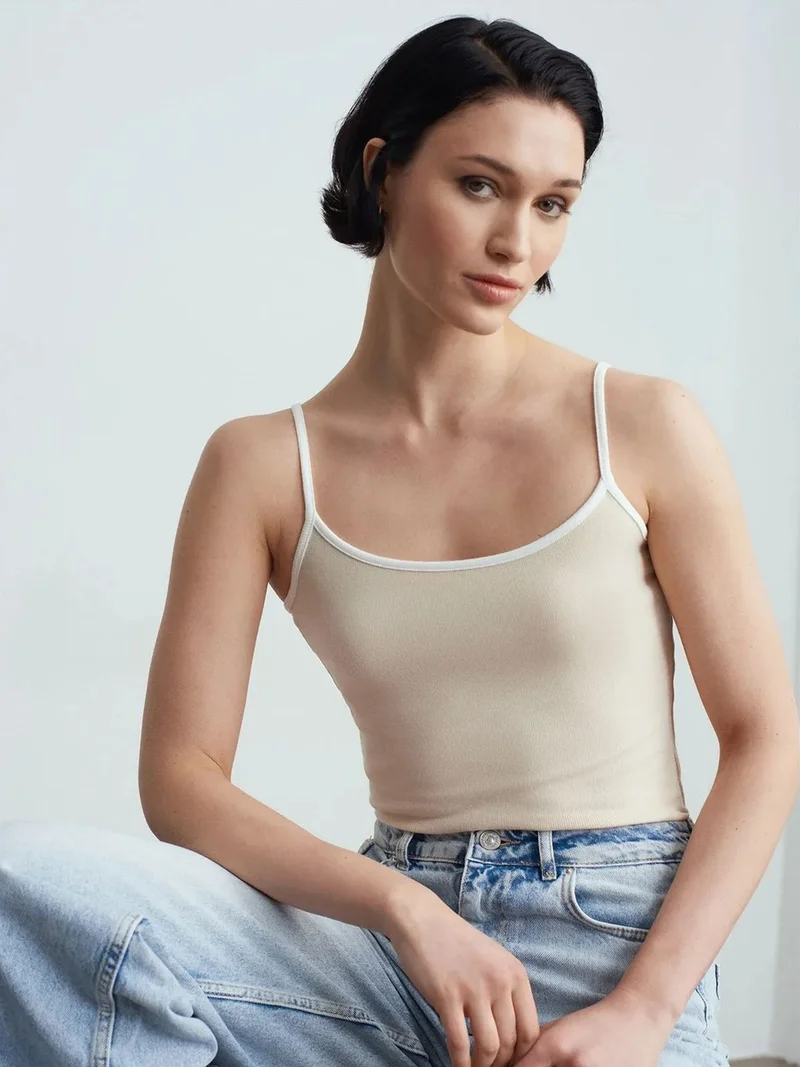 ديلفين Dilvin Color Block Ribbed Sleeveless Blouse
