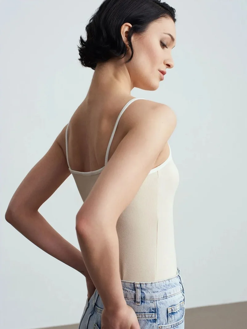 ديلفين Dilvin Color Block Ribbed Sleeveless Blouse