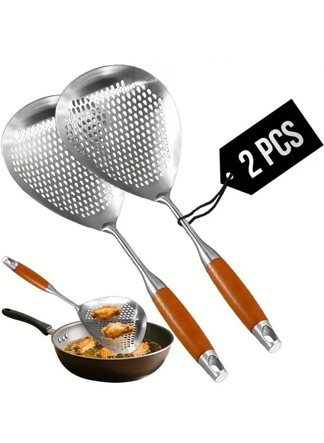 2Pcs Large Stainless Steel Kitchen Spoon Skimmer Strainer For Frying Noodle - Image 1