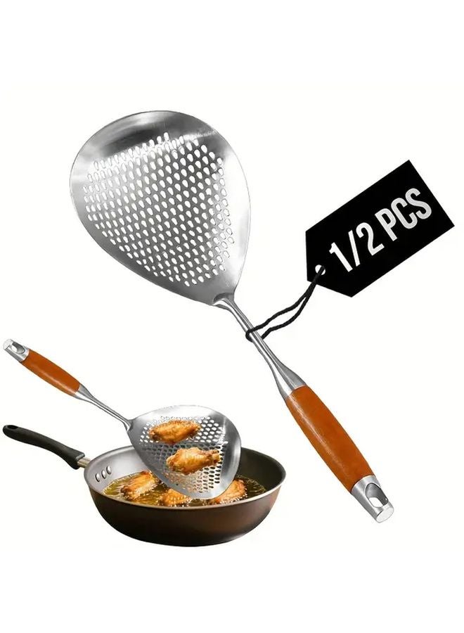 2Pcs Large Stainless Steel Kitchen Spoon Skimmer Strainer For Frying Noodle - Image 2