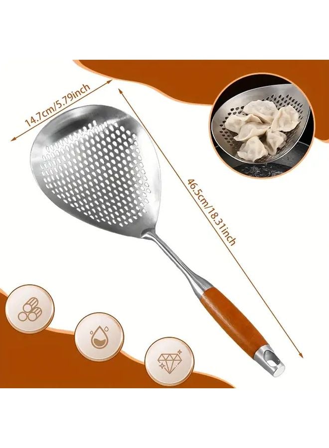 2Pcs Large Stainless Steel Kitchen Spoon Skimmer Strainer For Frying Noodle - Image 4