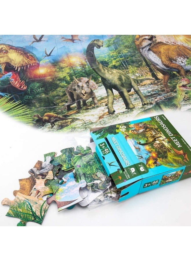 لعبة بازل للأطفال من عمر 4-8 سنوات، بازل ديناصور للأرضية، تعزز التعرف لدى الأطفال، تعزز التنسيق بين اليد والعين (تصميم بارز، 46 قطعة، 24x18 بوصة) - Image 2