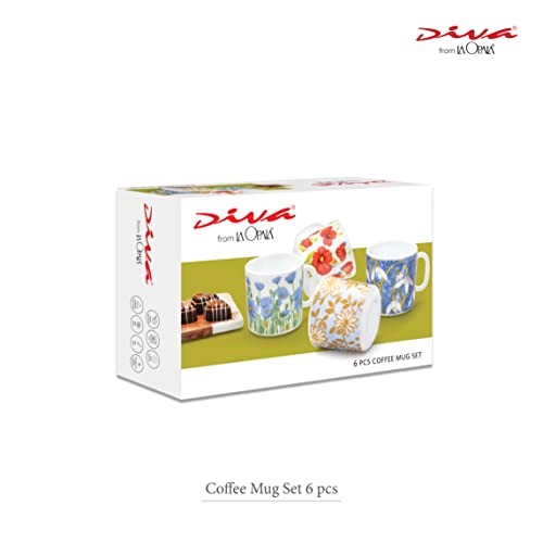 La Opala Diva, Opal Glass Coffee Mug Set Cylinder Regular 6 Pcs, Morning Glory, White, Standard - 180 Ml - Image 4
