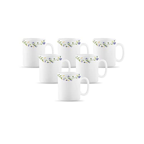 La Opala Diva, Opal Glass Coffee Mug Set Cylinder Regular 6 Pcs, Morning Glory, White, Standard - 180 Ml - Image 1