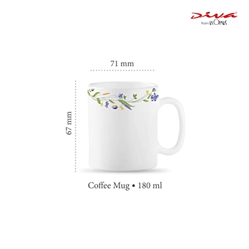 La Opala Diva, Opal Glass Coffee Mug Set Cylinder Regular 6 Pcs, Morning Glory, White, Standard - 180 Ml - Image 2