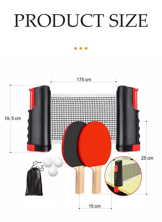 DUNISO Ping Pong Paddles Set, portable household table tennis set, with retractable net, racket, table tennis ball, mesh bag, suitable for indoor and outdoor sports for children and adults  - Image 4